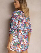  Cămașă bleumarin cu model floral abstract și nasturi la decolteu Exina