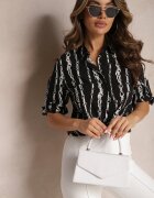  Cămașă Neagră cu model cu lanțuri din Bumbac și Viscoză Brilenia