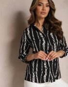  Cămașă Neagră cu model cu lanțuri din Bumbac și Viscoză Brilenia