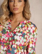  Cămașă Roz închisă cu Model Abstract Floral cu Nasturi la Decolteu Exina