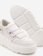 cambell Adidași Albi pe Platformă din Piele Naturală cu Baretă Decorativă Reselle