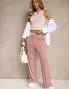 cantarana Pantaloni Roz cu Croială Dreaptă cu Elastic în Talie Miritia