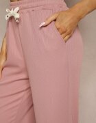 cantarana Pantaloni Roz cu Croială Dreaptă cu Elastic în Talie Miritia