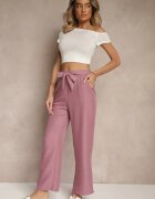 cantarana Pantaloni Roz închis cu picior larg și elastic în talie Decorați cu legătură Mireniela