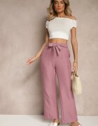 cantarana Pantaloni Roz închis cu picior larg și elastic în talie Decorați cu legătură Mireniela