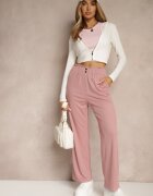 cantarana Pantaloni roz talie înaltă stil paper bag cu elastic în talie Lunalitia