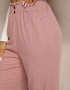 cantarana Pantaloni roz talie înaltă stil paper bag cu elastic în talie Lunalitia