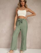 cantarana Pantaloni Verde închis cu croială largă și elastic în talie decorați cu șnur Mireniela