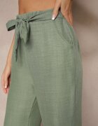 cantarana Pantaloni Verde închis cu croială largă și elastic în talie decorați cu șnur Mireniela