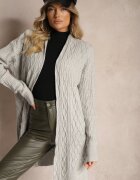  Cardigan Gri tip pulover cu croială lungă decorat în relief Vailithe