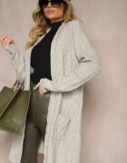  Cardigan Gri tip pulover cu croială lungă decorat în relief Vailithe