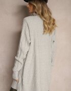  Cardigan Gri tip pulover cu croială lungă decorat în relief Vailithe