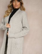  Cardigan Gri tip pulover cu croială lungă decorat în relief Vailithe