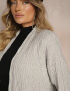  Cardigan Gri tip pulover cu croială lungă decorat în relief Vailithe