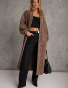  Cardigan Maro Deschis Lung Decorat cu Mâneci Largi Tifilina