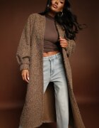  Cardigan Maro Deschis Lung Decorat cu Mâneci Largi Tifilina