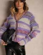  Cardigan mov cu nasturi cu vâscoză și lână în dungi Esamara
