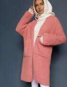  Cardigan Roz Fără închidere Decorat cu Țesătură lejeră și Buzunare laterale Calineth