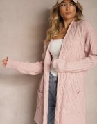  Cardigan Roz Neîncheiat Lung Cu Model În Relief Vailithe