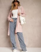  Cardigan Roz Neîncheiat Lung Cu Model În Relief Vailithe