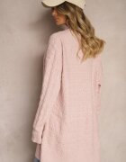  Cardigan Roz Neîncheiat Lung Cu Model În Relief Vailithe