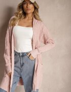  Cardigan Roz Neîncheiat Lung Cu Model În Relief Vailithe