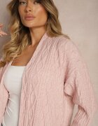  Cardigan Roz Neîncheiat Lung Cu Model În Relief Vailithe