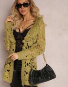  Cardigan Traforat Verde cu Cordon Legat Petrame