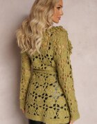  Cardigan Traforat Verde cu Cordon Legat Petrame