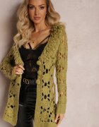  Cardigan Traforat Verde cu Cordon Legat Petrame