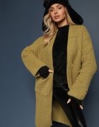  Cardigan Verde Fără închidere Decorat cu împletitură lejeră și cu buzunare laterale Calineth