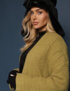  Cardigan Verde Fără închidere Decorat cu împletitură lejeră și cu buzunare laterale Calineth
