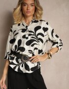 cflo Bluză Neagră din Viscoză cu croială tip cămașă cu decolteu în V cu imprimeu floral Kolaniria