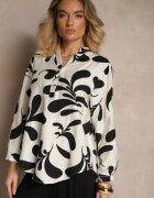cflo Bluză Neagră din Viscoză cu croială tip cămașă cu decolteu în V cu imprimeu floral Kolaniria