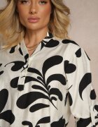 cflo Bluză Neagră din Viscoză cu croială tip cămașă cu decolteu în V cu imprimeu floral Kolaniria