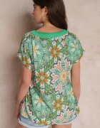 cflo Bluză Verde de Viscoză cu Mâneci Scurte cu Imprimeu Floral Gamila