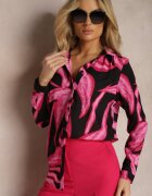 cflo Cămașă Fuchsia-Neagră cu Model Abstract în Stil Acuarelă Naanin