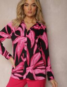 cflo Cămașă Fuchsia-Neagră cu Model Abstract în Stil Acuarelă Naanin