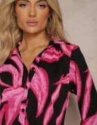 cflo Cămașă Fuchsia-Neagră cu Model Abstract în Stil Acuarelă Naanin