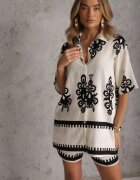 cflo Compleu Bej-Negru cu Model Rustic cu Pantaloni scurți și Cămașă Tosnea