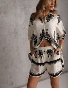 cflo Compleu Bej-Negru cu Model Rustic cu Pantaloni scurți și Cămașă Tosnea