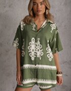 cflo Compleu verde închis cu model rustic cu pantaloni scurți și cămașă Tosnea