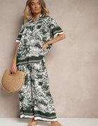 cflo Compleu Verde închis din Viscoză Cămașă și Pantaloni cu Motiv Floral Ridiene