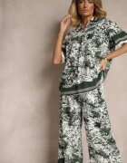 cflo Compleu Verde închis din Viscoză Cămașă și Pantaloni cu Motiv Floral Ridiene