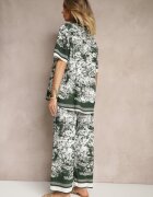 cflo Compleu Verde închis din Viscoză Cămașă și Pantaloni cu Motiv Floral Ridiene