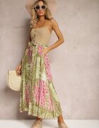 cflo Fustă Verde-Roz Cloș din Viscoză cu nasturi decorativi nedetașabili Zafina