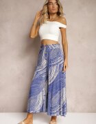 cflo Pantaloni 7/8 Larghi Albastri High Waist din Viscoză cu Talie Elastică Risallni