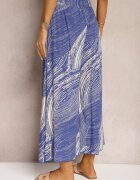 cflo Pantaloni 7/8 Larghi Albastri High Waist din Viscoză cu Talie Elastică Risallni