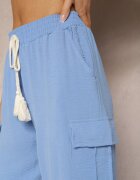 cflo Pantaloni Albastre cu Talie Înaltă Cargo cu Buzunare cu Elastic în Talie Efiene