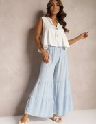 cflo Pantaloni Albastru deschis Palazzo cu Volane și Talie elastică Dimlin